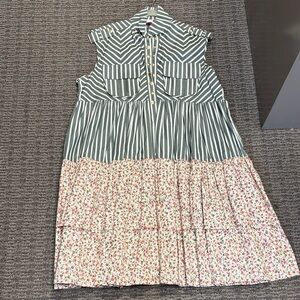 Victoria/Tomas Green Striped and Floral Kids Dress